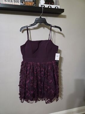 Trixxi Plum Embroidered Spaghetti Strap Party Dress
